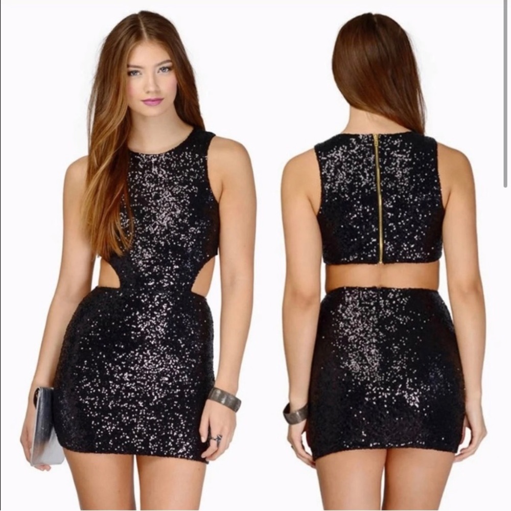 Tobi Black Sequin Cutout Dress